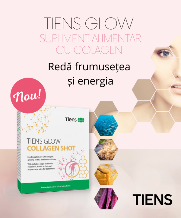 TIENS-GLOW-Collagen-shot3-600x720 • TIENS Glow Collagen Shot – Piele mai fermă - 15 pliculețe x 15 ml (225 ml)